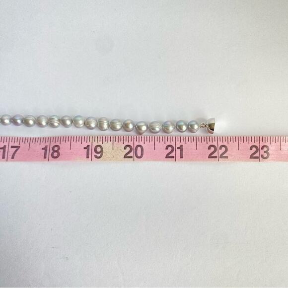 Pearl Necklace Gray Single Strand Pastel Silver Cultured Freshwater Baroque 22” - Picture 10 of 10